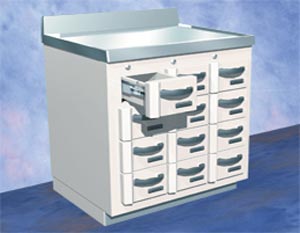 A lead-lined radioisotope storage cabinet